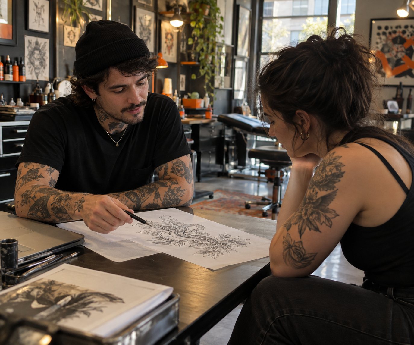 Illustrative tattoo design consultation